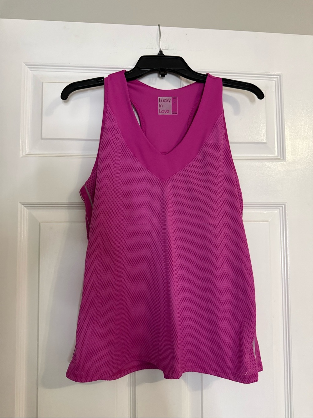 Lucky in Love Bright Magenta Mesh V-Neck Athletic Tank